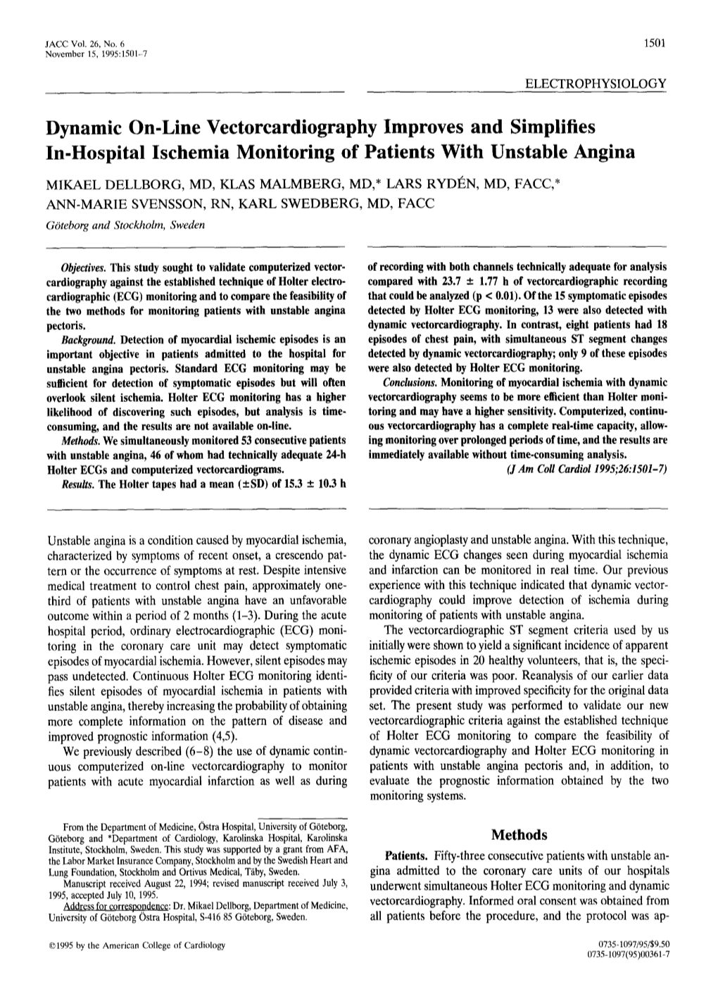 Dynamic On-Line Vectorcardiography Improves and Simplifies In-Hospital Ischemia Monitoring of Patients with Unstable Angina