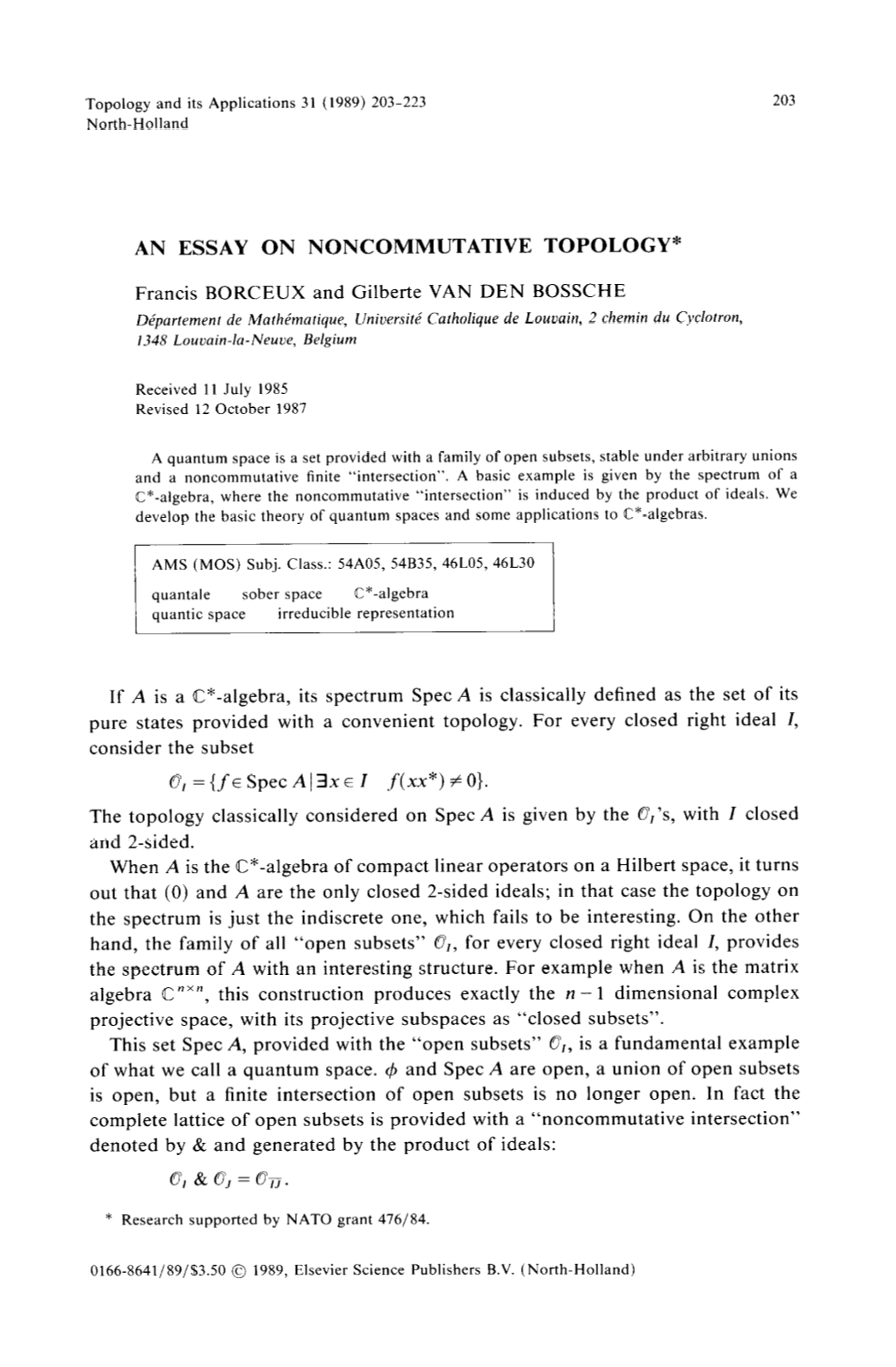 An Essay on Noncommutative Topology*