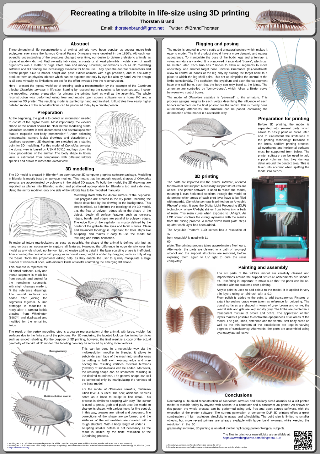 Recreating a Trilobite in Life-Size Using 3D Printing Thorsten Brand Email: Thorstenbrand@Gmx.Net Twitter: @Brandthorsten