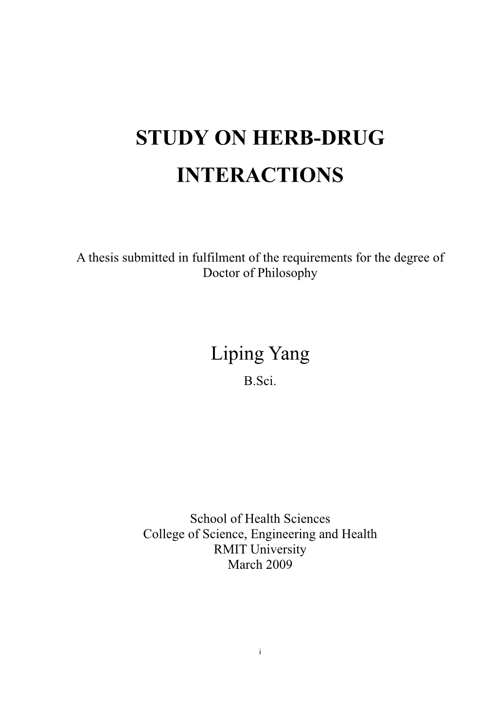 Study on Herb-Drug Interactions