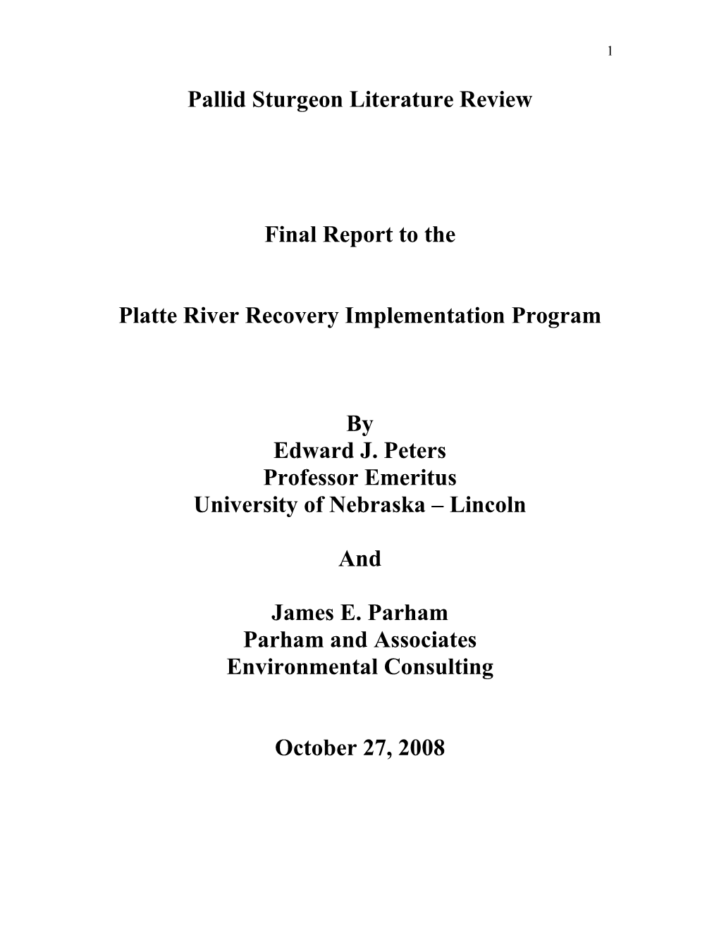 Pallid Sturgeon Literature Review