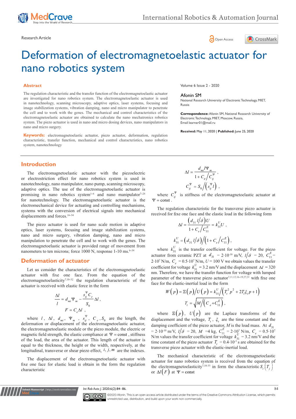 Deformation of Electromagnetoelastic Actuator for Nano Robotics System