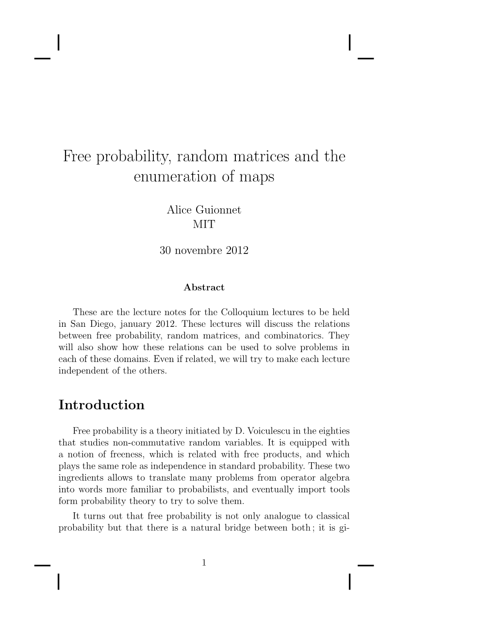 Free Probability, Random Matrices and the Enumeration of Maps