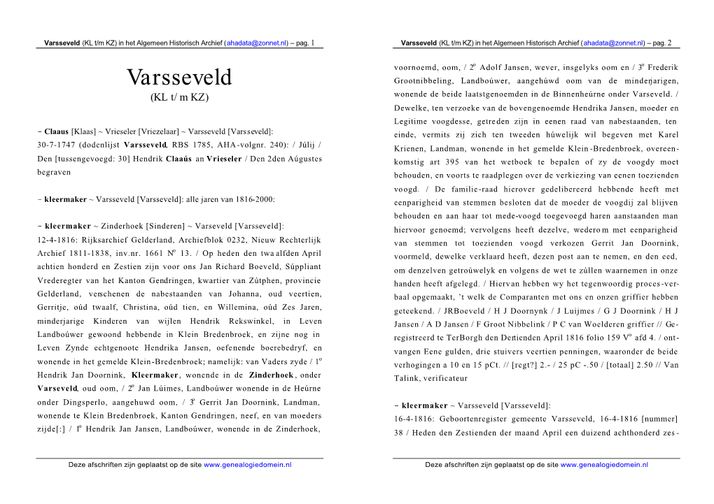 Varsseveld (KL T/M KZ) in Het Algemeen Historisch Archief (Ahadata@Zonnet.Nl) – Pag