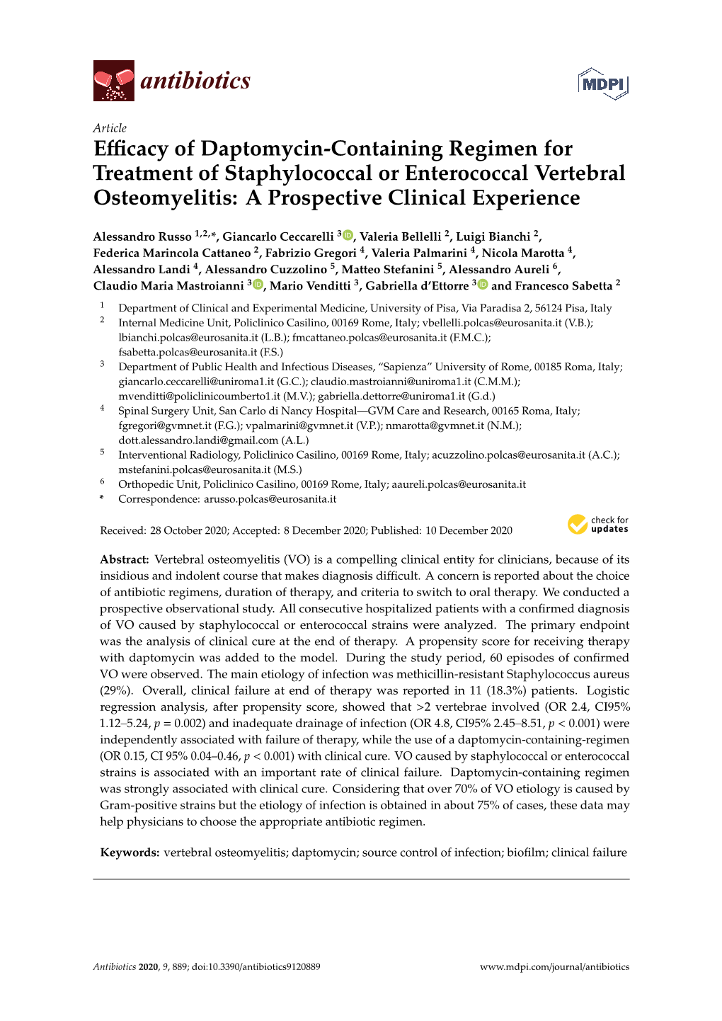 Efficacy of Daptomycin-Containing Regimen for Treatment Of