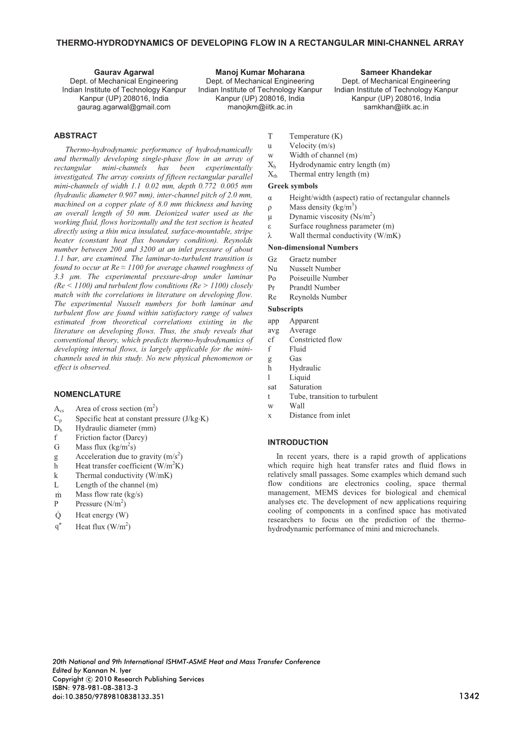 Thermo-Hydrodynamics of Developing Flow in a Rectangular Mini-Channel Array