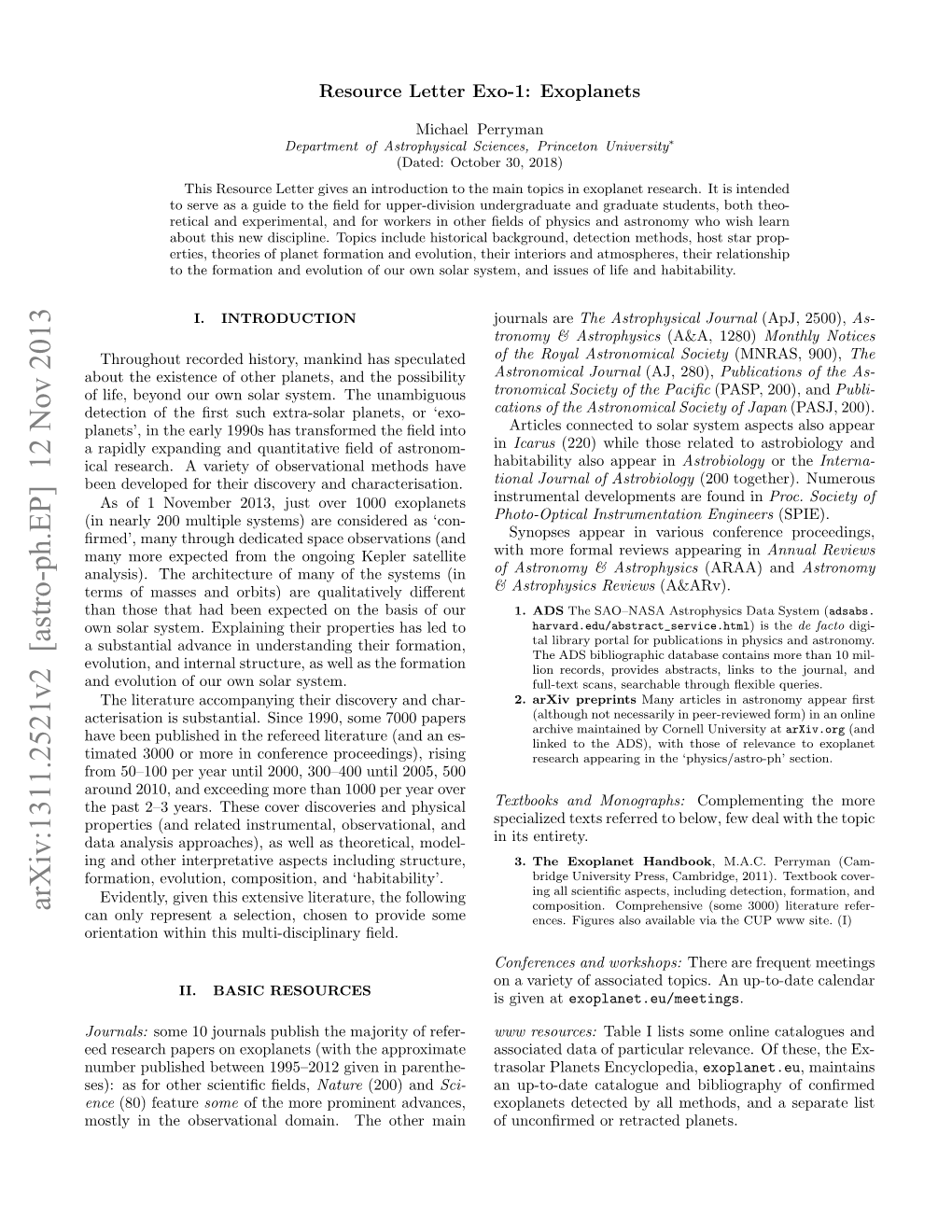 Resource Letter Exo-1: Exoplanets