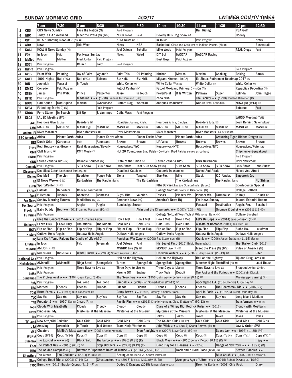 Sunday Morning Grid 4/23/17 Latimes.Com/Tv Times