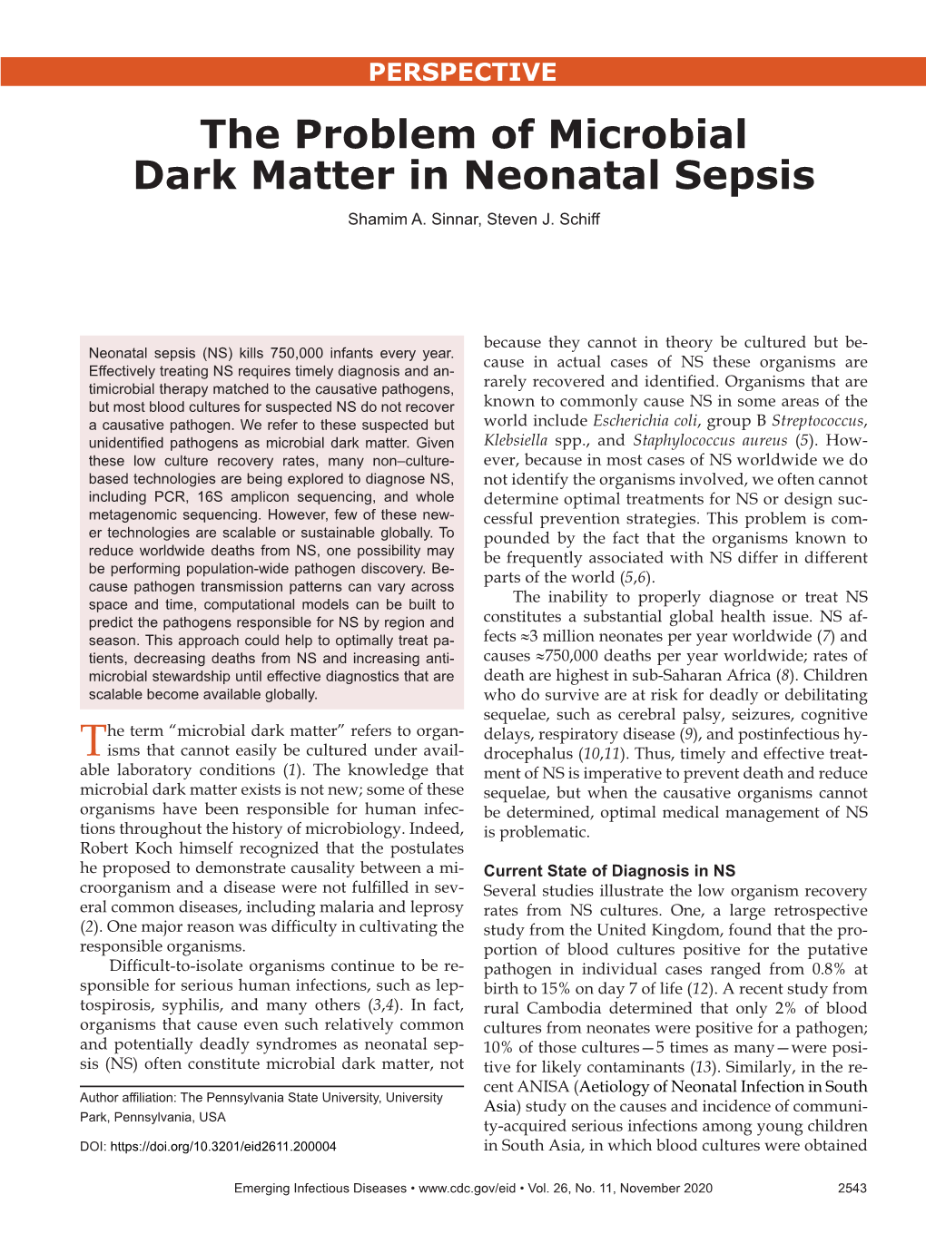 The Problem of Microbial Dark Matter in Neonatal Sepsis Shamim A