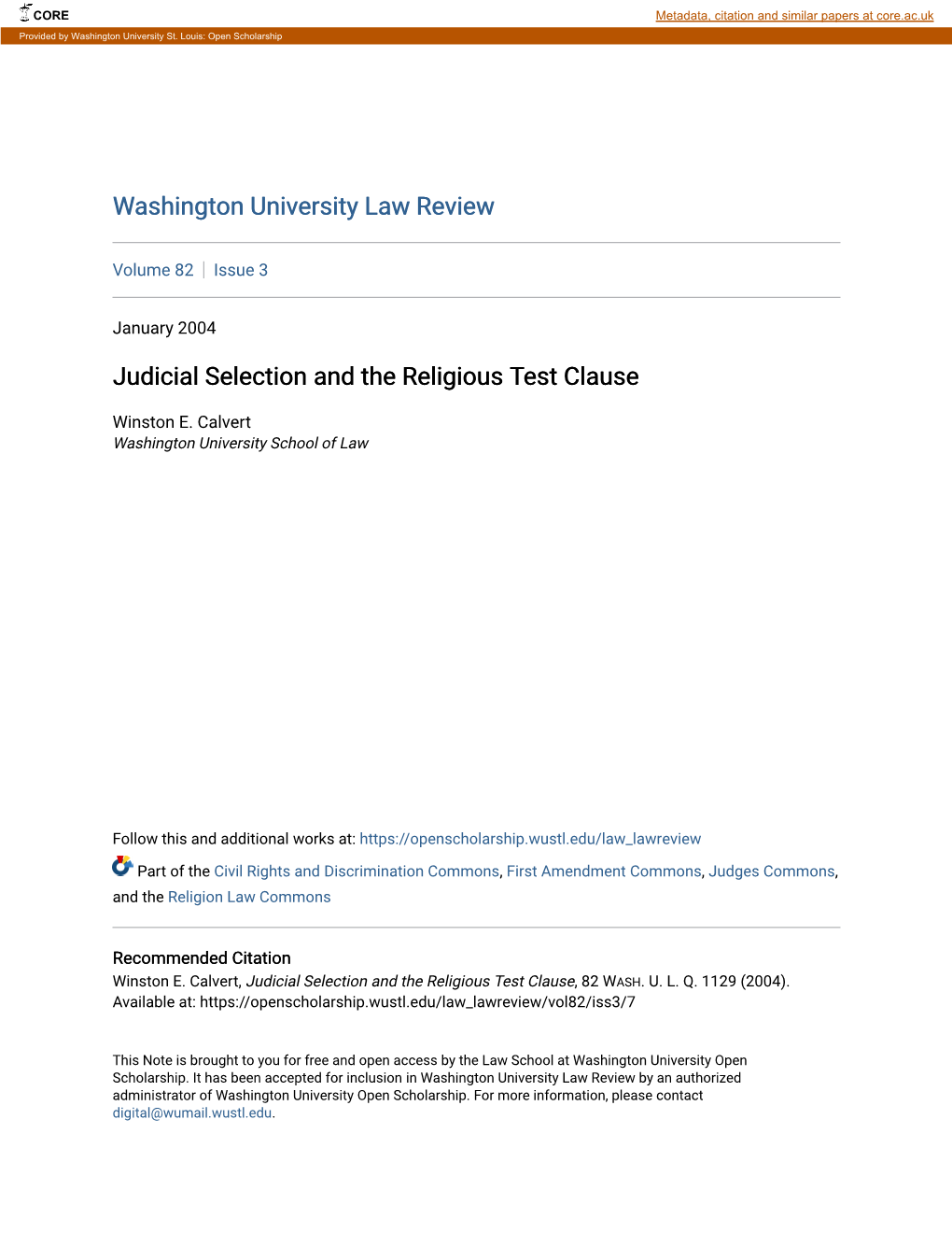 Judicial Selection and the Religious Test Clause