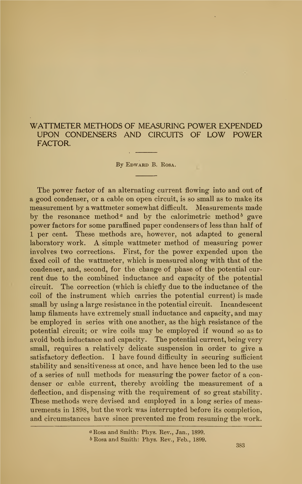 Wattmeter Methods of Measuring Power Expended Upon Condensers and Circuits of Low Power Factor