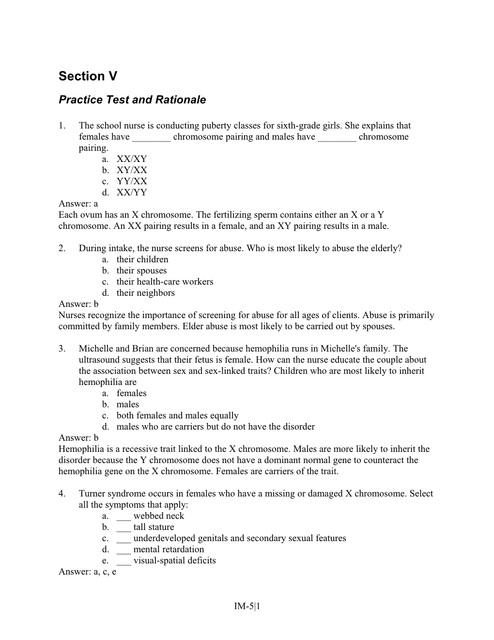 Practice Test and Rationale