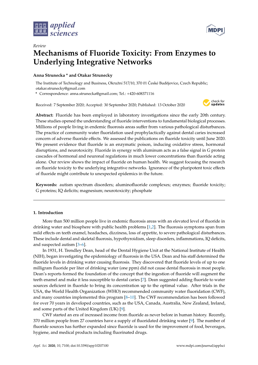 Mechanisms of Fluoride Toxicity: from Enzymes to Underlying Integrative Networks