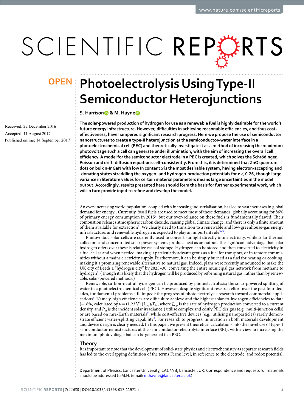 Photoelectrolysis Using Type-II Semiconductor Heterojunctions S