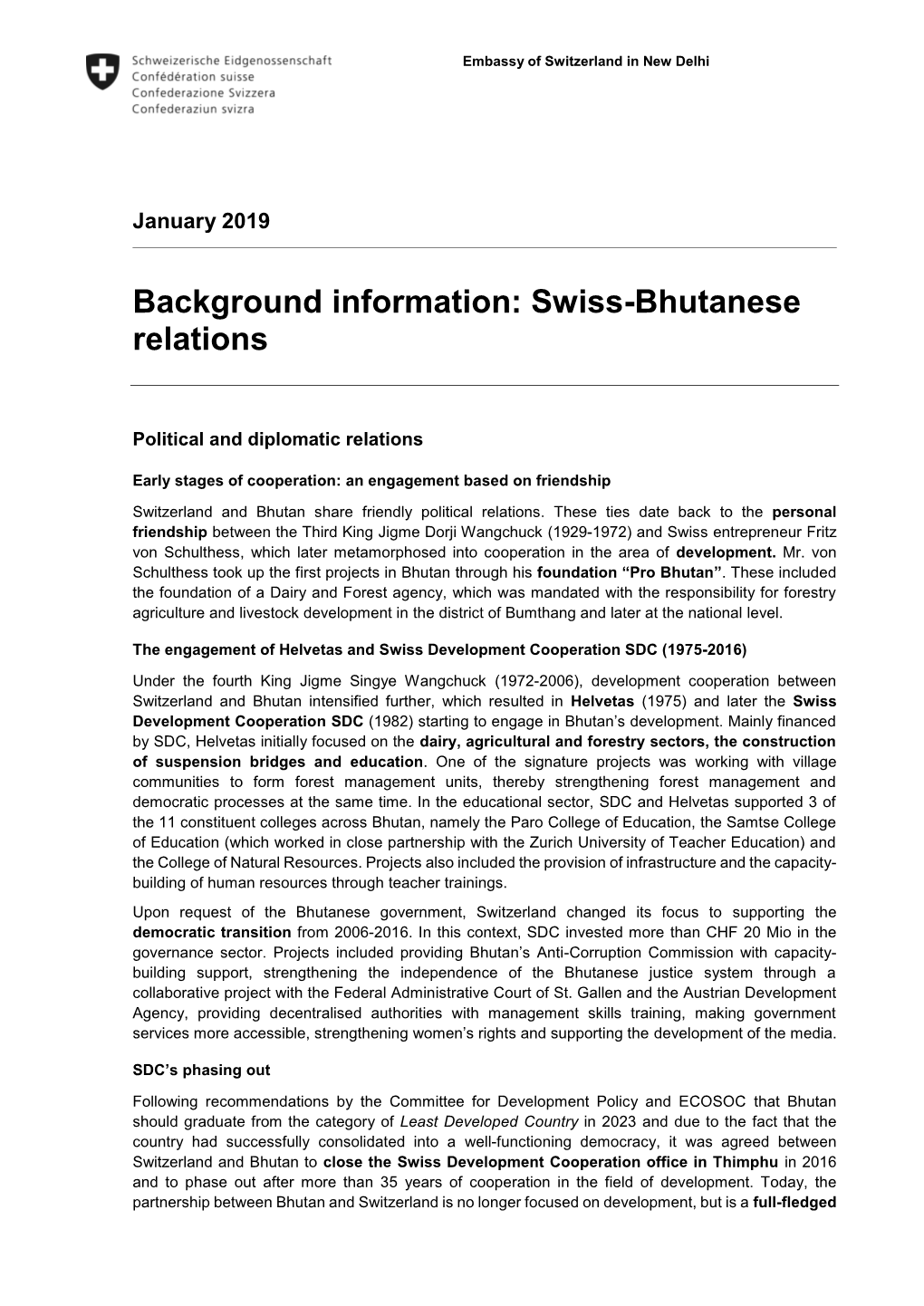 Background Information: Swiss-Bhutanese Relations