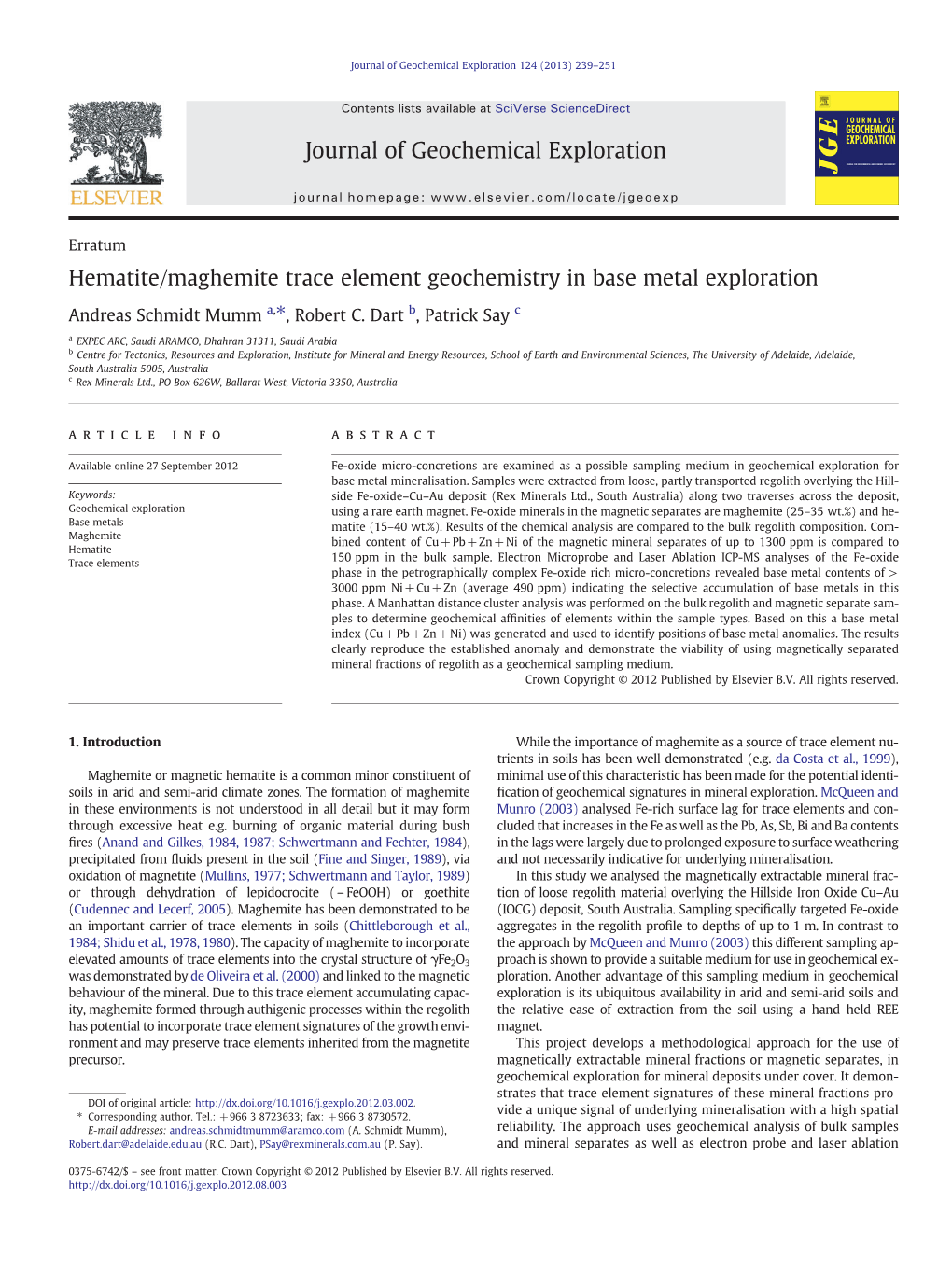 Hematite/Maghemite Trace Element Geochemistry in Base Metal Exploration