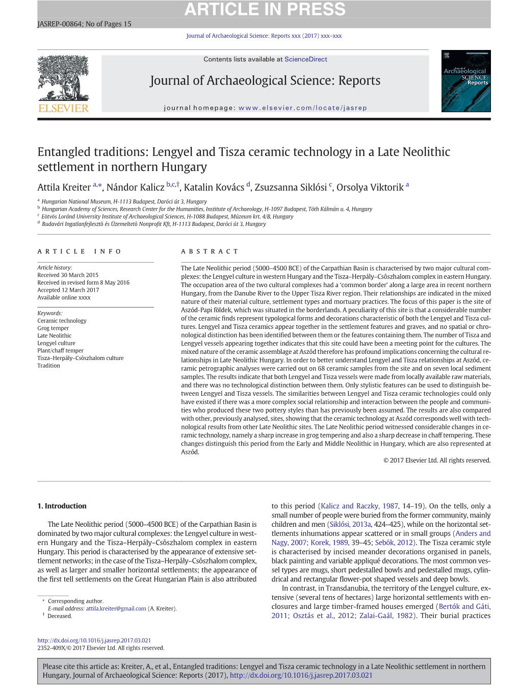 Entangled Traditions: Lengyel and Tisza Ceramic Technology in a Late Neolithic Settlement in Northern Hungary