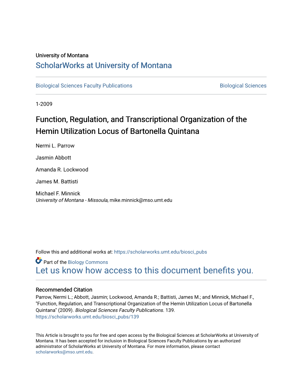 Function, Regulation, and Transcriptional Organization of the Hemin Utilization Locus of Bartonella Quintana