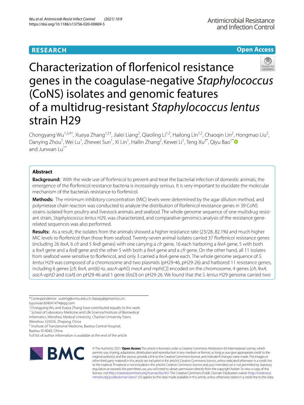 Characterization of Florfenicol Resistance Genes in the Coagulase