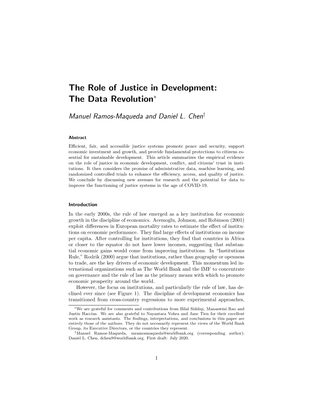 The Role of Justice in Development: the Data Revolution∗