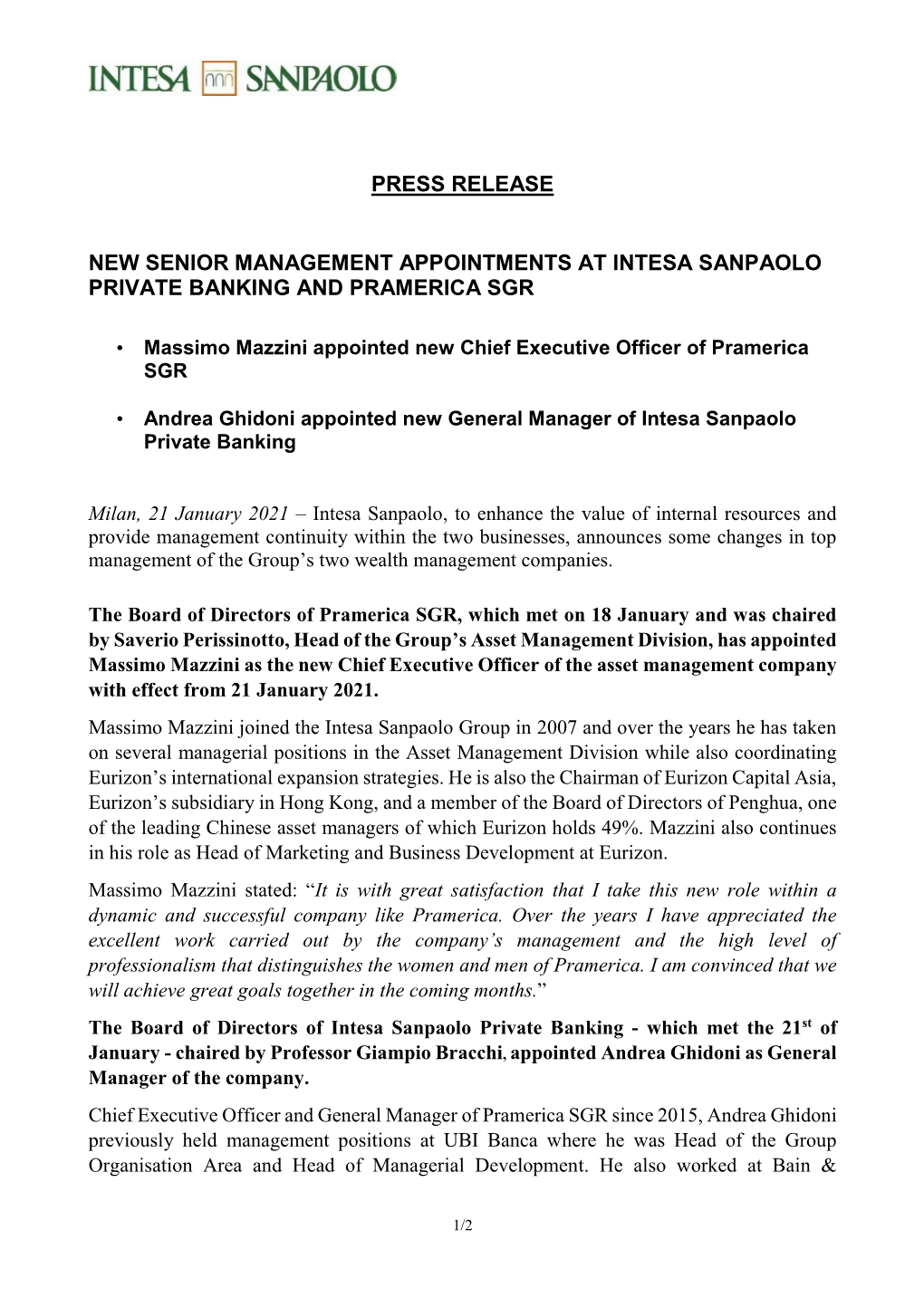 Pr New Appointments at Pramerica & Isp Pb