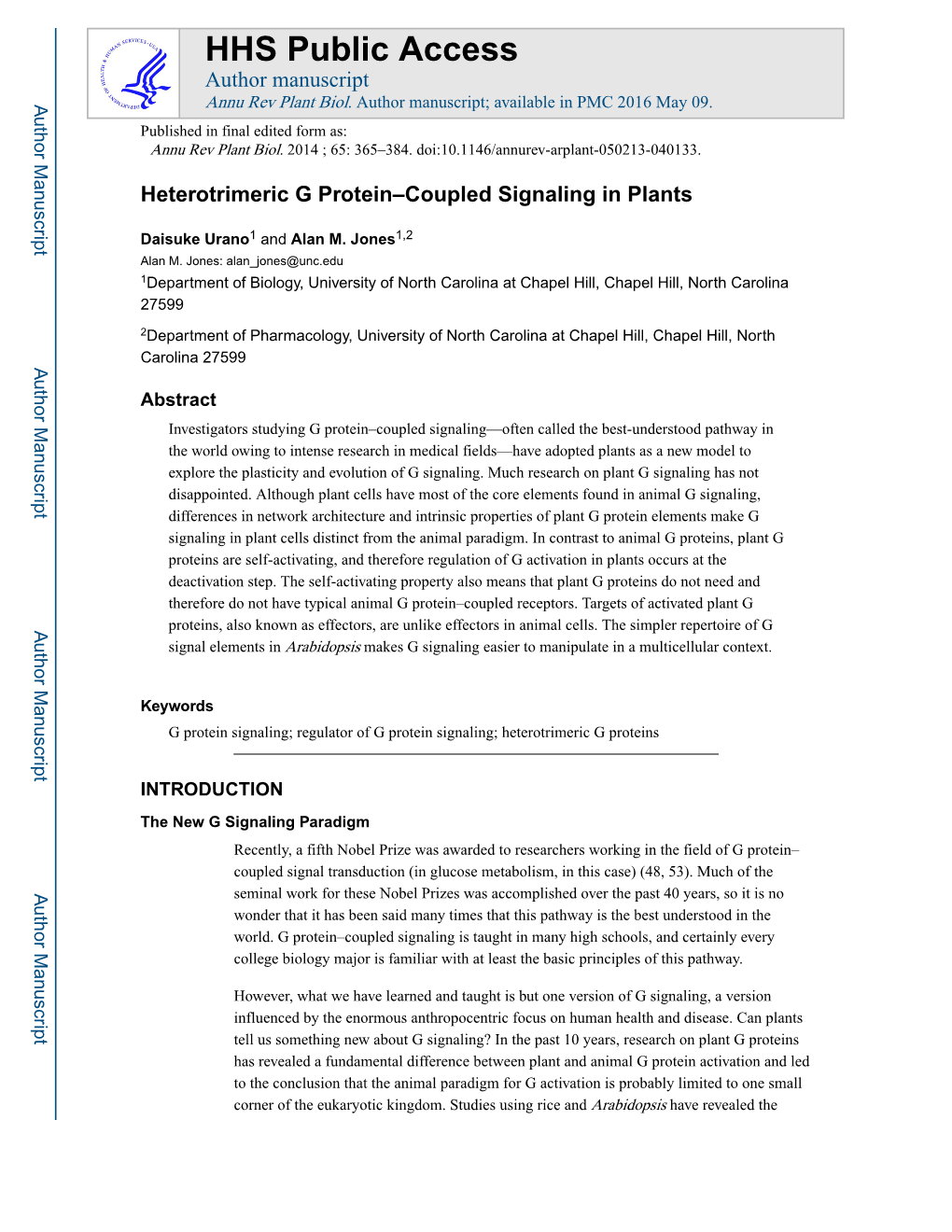 Heterotrimeric G Protein–Coupled Signaling in Plants