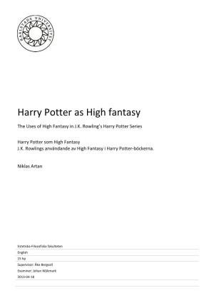 Harry Potter As High Fantasy
