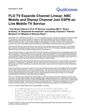 ABC Mobile and Disney Channel Join ESPN on Live Mobile TV Service