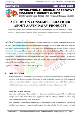 A Study on Consumer Behaviour About Aavin Dairy