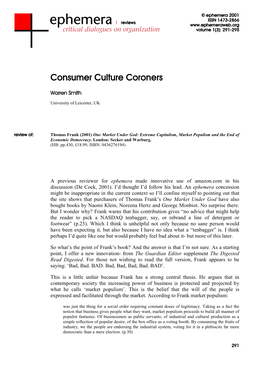 Consumer Culture Coroners Consumer Culture