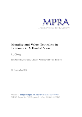 Morality and Value Neutrality in Economics: a Dualist View