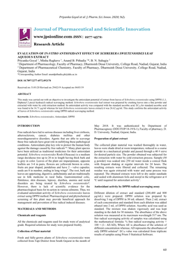 EVALUATION of IN-VITRO ANTIOXIDANT EFFECT of SCHREBERA SWIETENIOIDES LEAF AQUEOUS EXTRACT Priyanka Goyal 1, Minha Raghave 1, Anand B