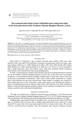 The Armoured Mite Fauna (Acari: Oribatida) from a Long-Term Study in the Scots Pine Forest of the Northern Vidzeme Biosphere Reserve, Latvia