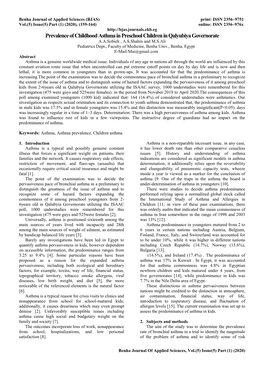 Prevalence of Asthma Among Children