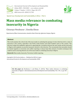 Mass Media Relevance in Combating Insecurity in Nigeria