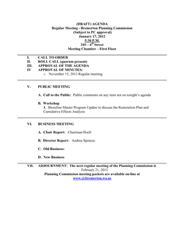 Bremerton Planning Commission (Subject to PC Approval) January 17, 2012 5:30 P.M