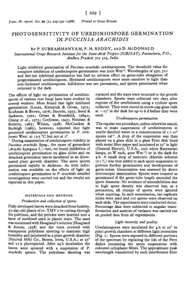 Photosensitivity of Urediniospore Germination in Puccini a Arachidis
