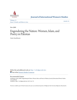 Women, Islam, and Poetry in Pakistan Anita Anantharam