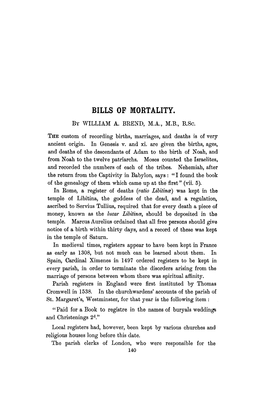 BILLS of MORTALITY. by WILLIAM A