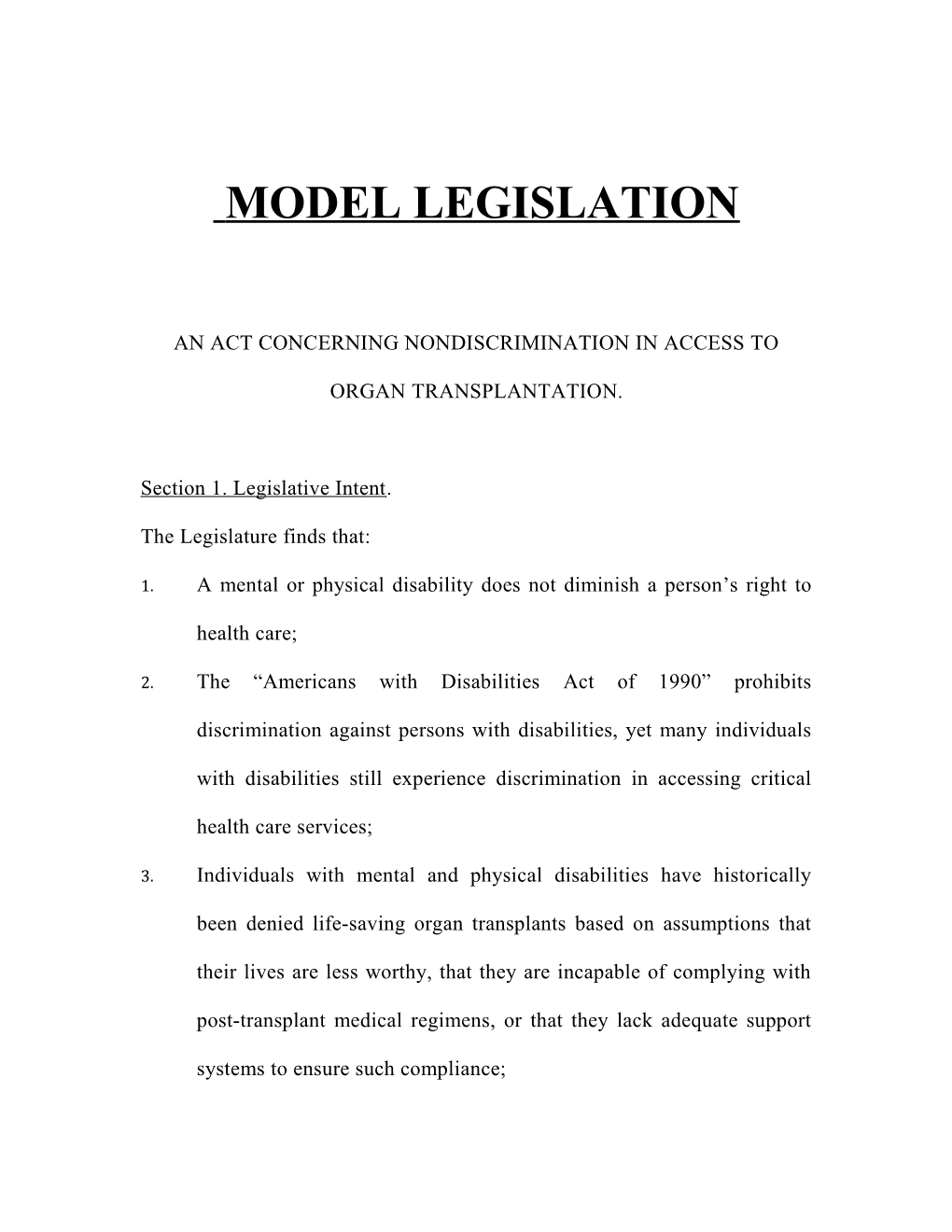 An Act Concerning Nondiscrimination in Access to Organ Transplantation