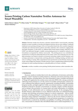 Screen Printing Carbon Nanotubes Textiles Antennas for Smart Wearables