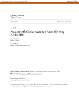 Measuring the Stellar Accretion Rates of Herbig Ae/Be Stars Brian Donehew Clemson University