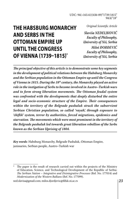 The Habsburg Monarchy and Serbs in the Ottoman Empire