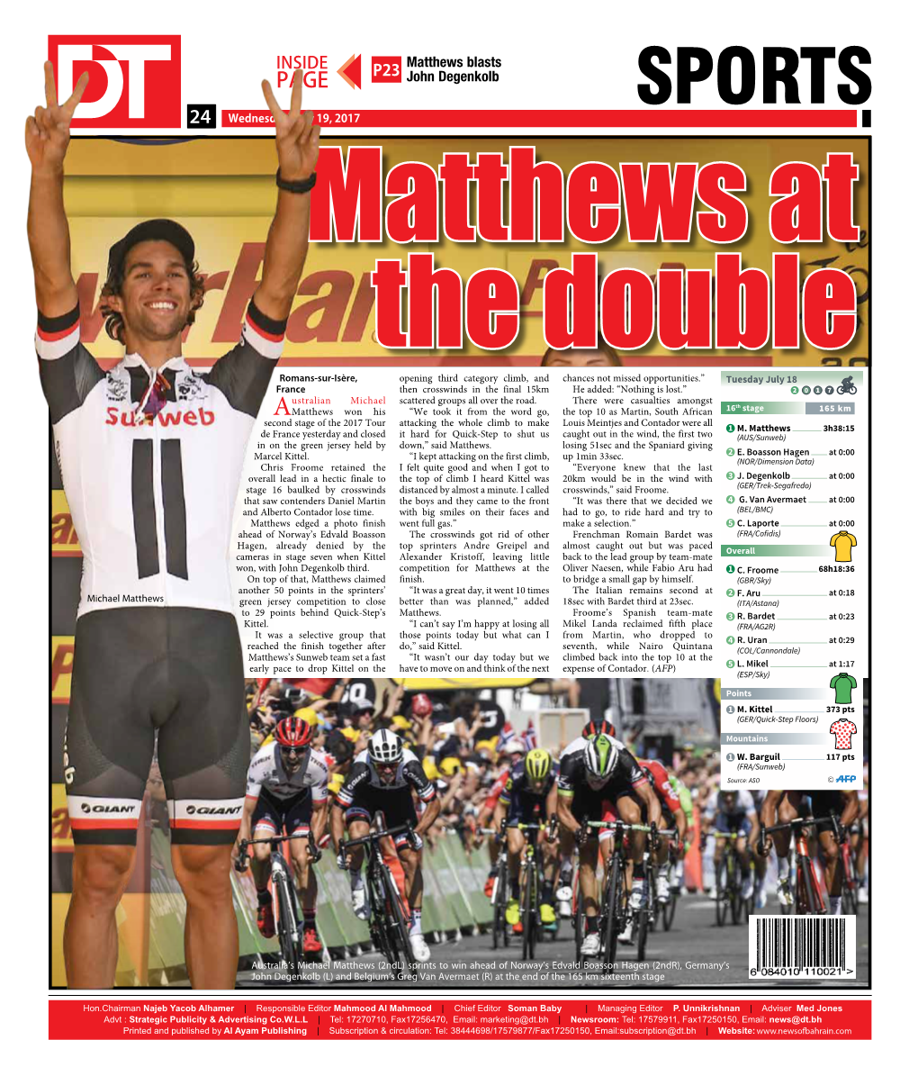 SPORTS 2424 Wednesday, July 19, 2017 Matthews At