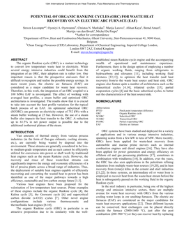 Orc) for Waste Heat Recovery on an Electric Arc Furnace (Eaf