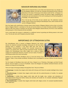 Mahavir Nirvana Kalyanak Importance of Uttradhyan