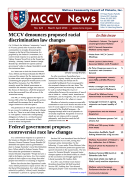 MCCV News Email: Admin@Mccv.Org.Au Website: No