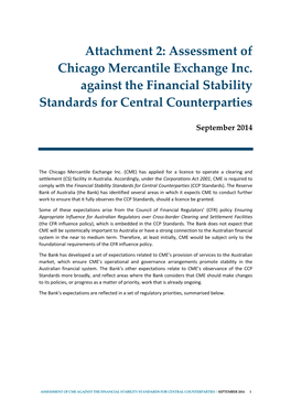 Assessment of Chicago Mercantile Exchange Inc. Against the Financial Stability Standards for Central Counterparties