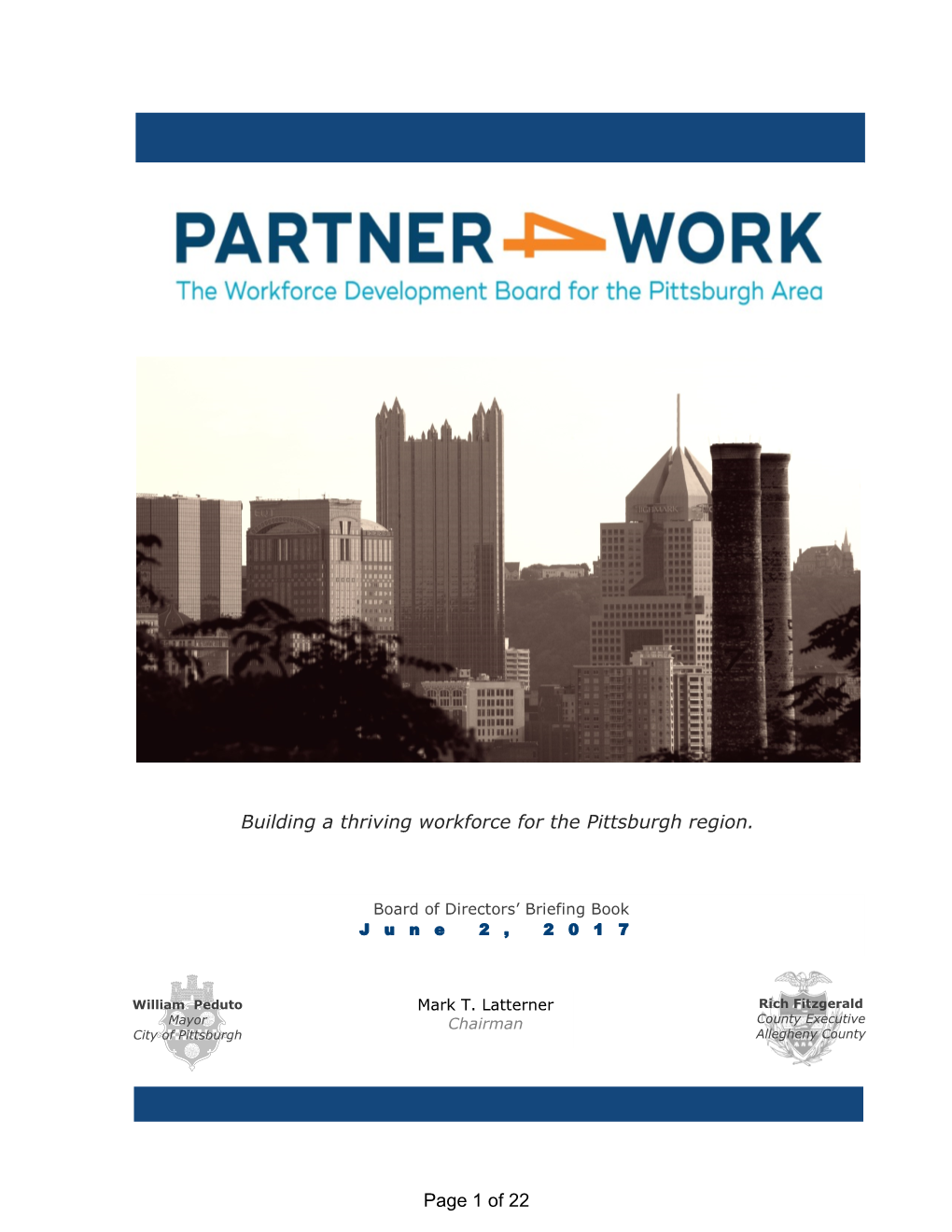 Building a Thriving Workforce for the Pittsburgh Region. Page 1 of 22