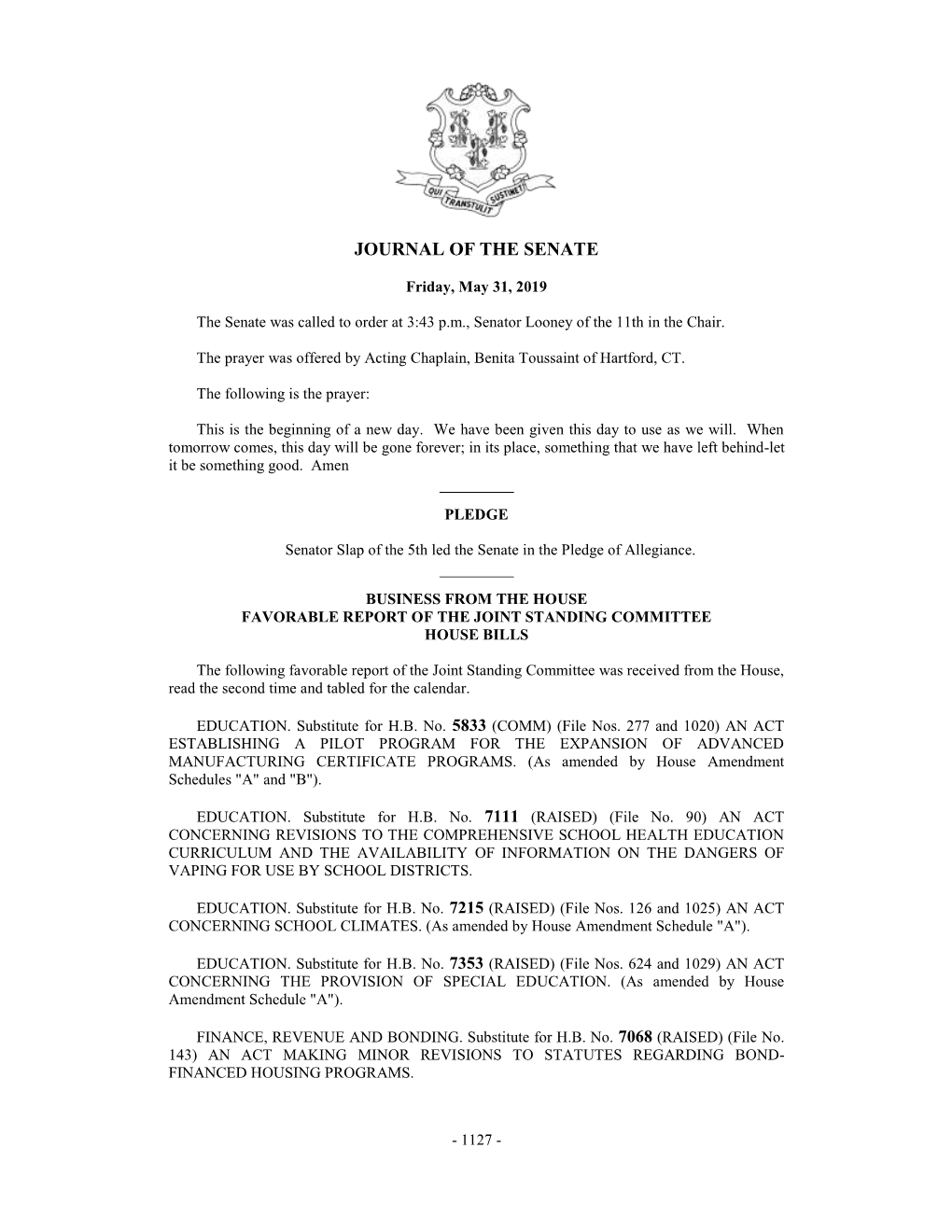 Journal of the Senate 05/31/2019